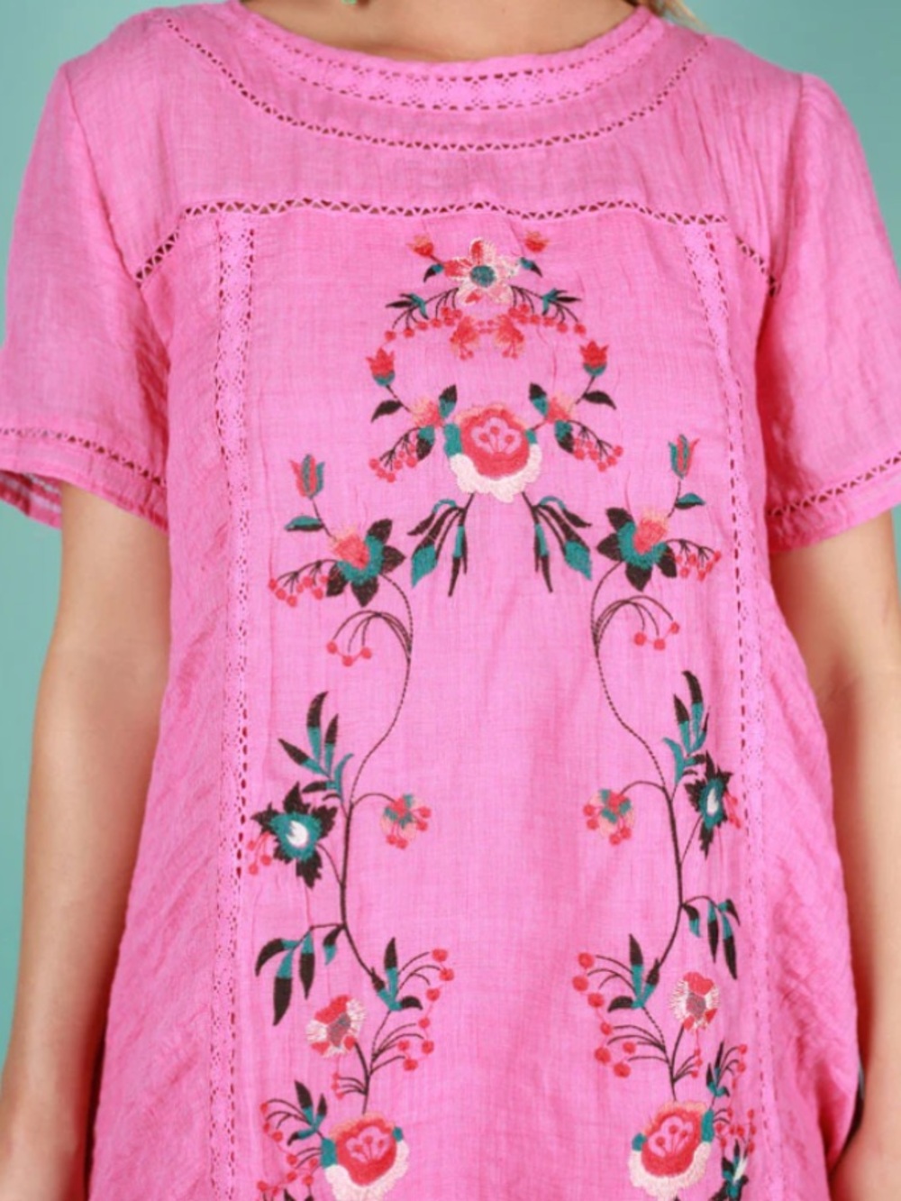 Umgee pink embroidered lace trim dress Size Small